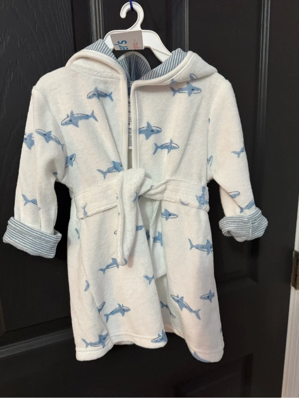 Carter’s White & Light Blue Shark Hooded Kids Robe